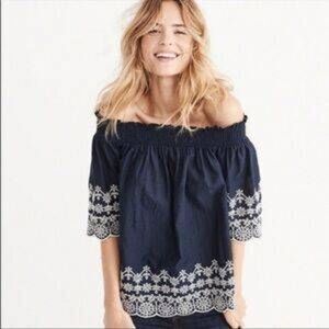 Abercrombie & Fitch vintage eyelet of shoulder top navy white small